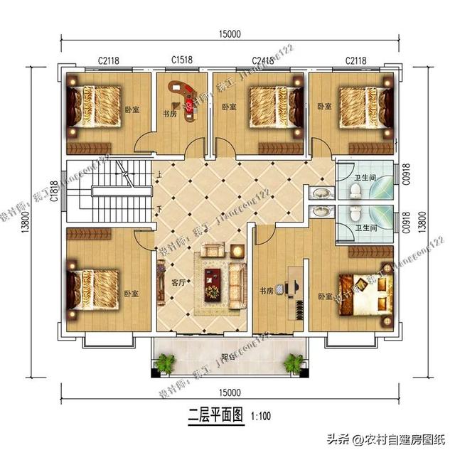 新中式风格二层农村别墅，现代感十足，能住四代人-5.jpg