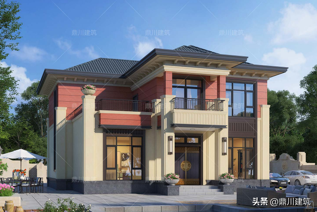 12.7米×13米二层新中式房子，大方稳重配色鲜明，建一栋全村羡慕-1.jpg