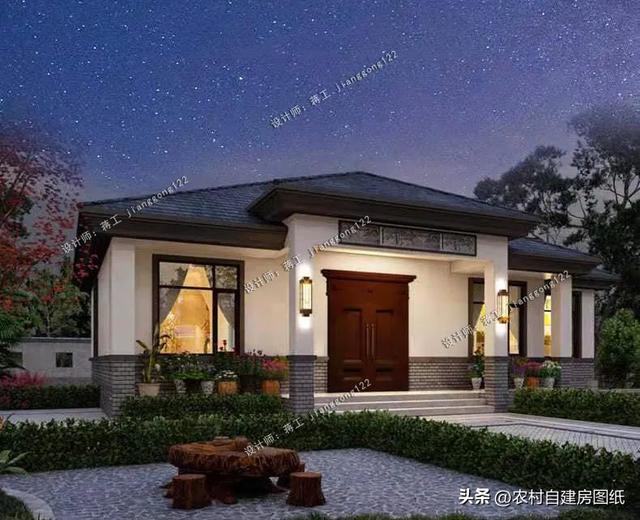 3款新中式一层农村别墅，2022年就流行这样的款，对南方人很友好-1.jpg